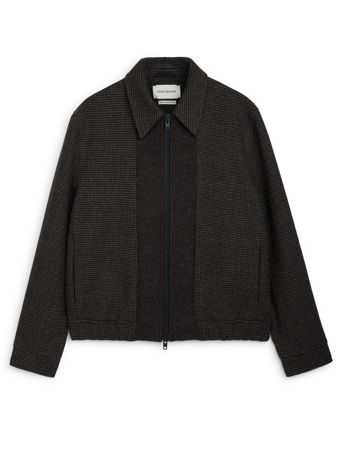 Bomber Jacket with Wool Cotton Blend and Houndstooth Pattern, Double-Zip