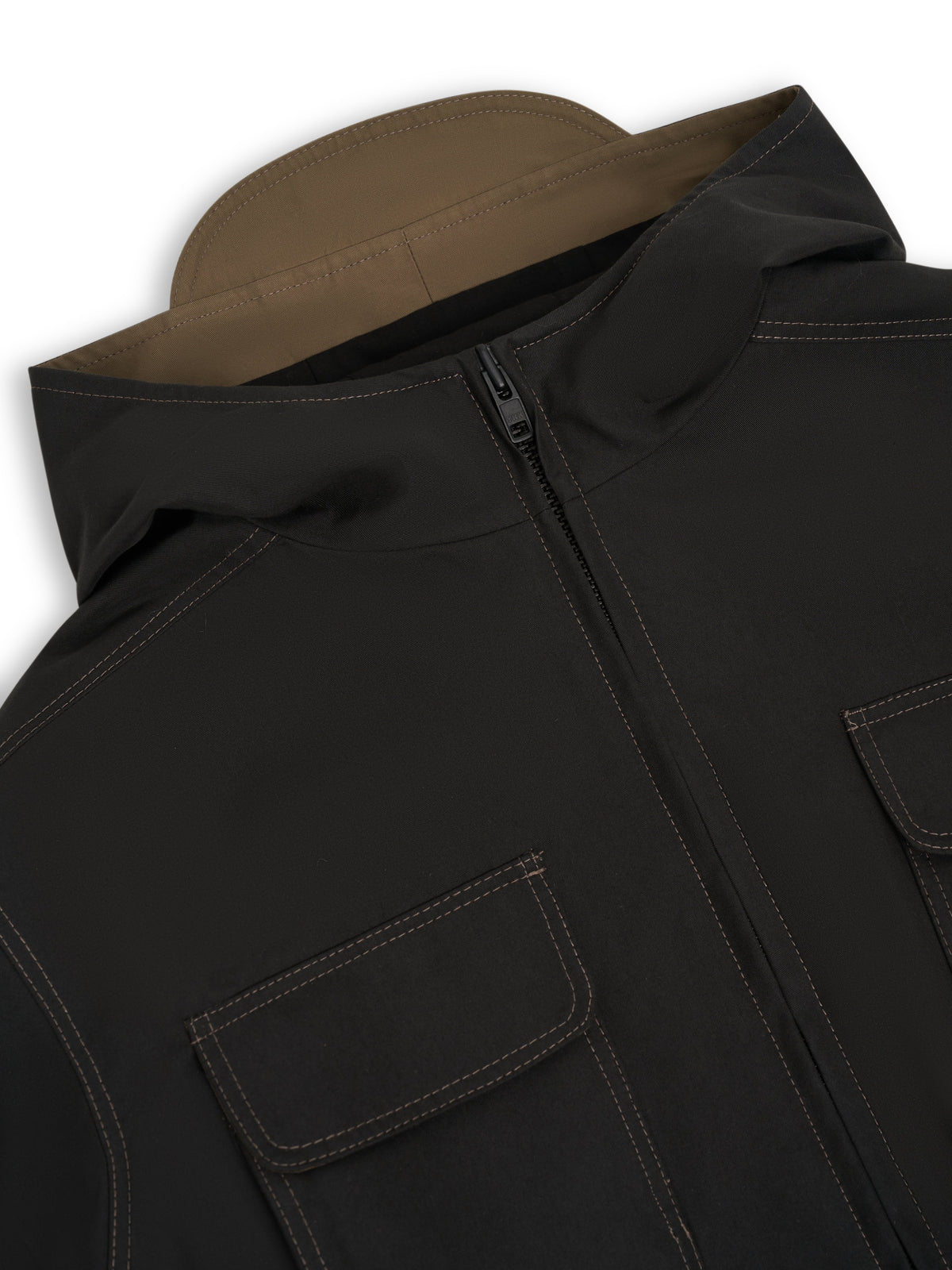 Hooded Jacket with Storm Collar and Four Pockets, Graphite Grey