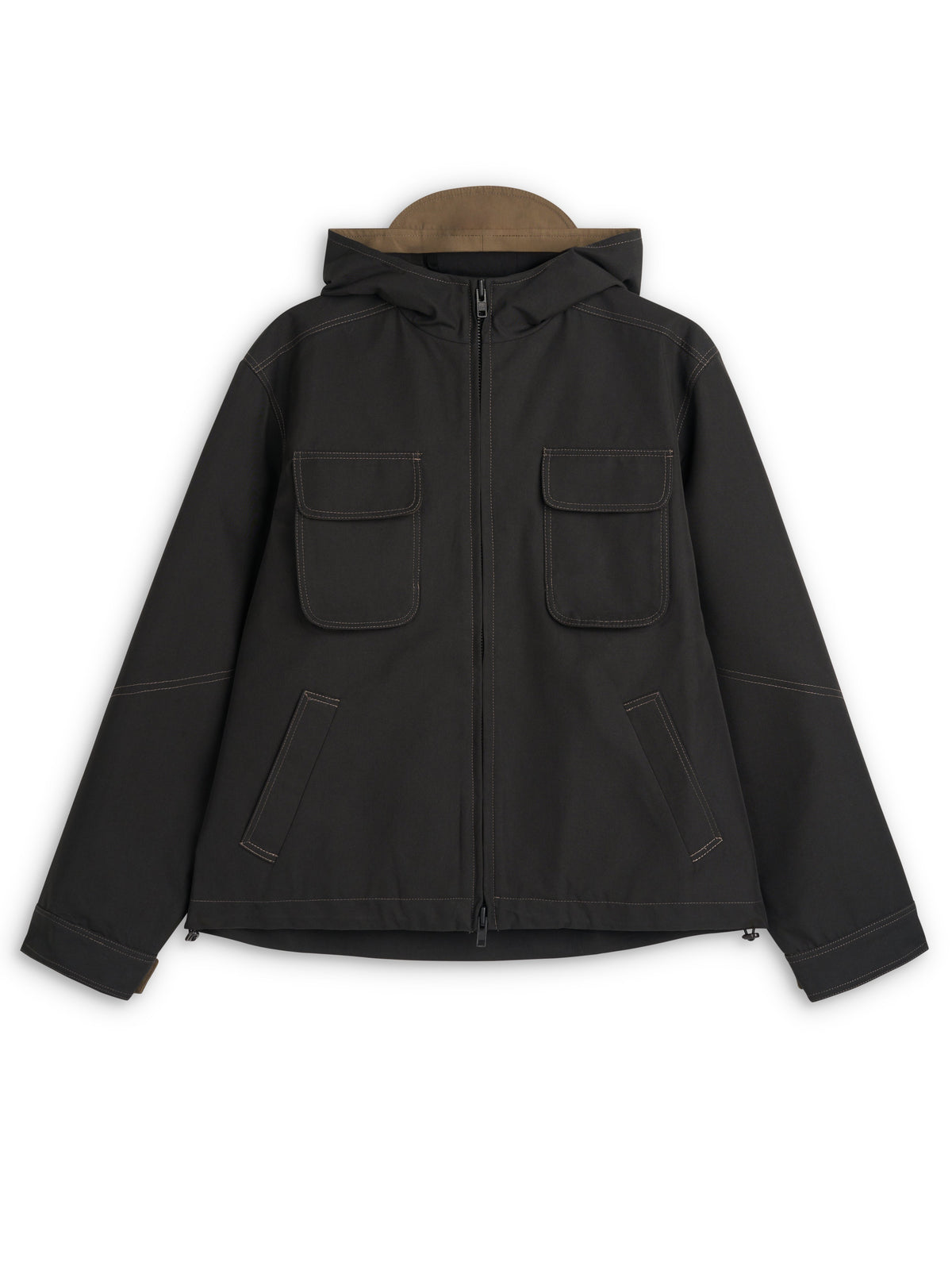 Hooded Jacket with Storm Collar and Four Pockets, Graphite Grey