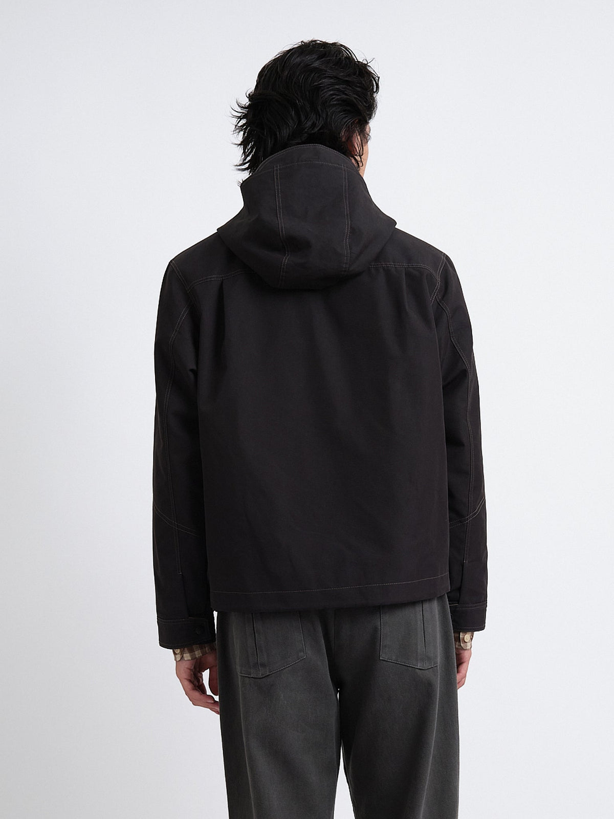 Hooded Jacket with Storm Collar and Four Pockets, Graphite Grey