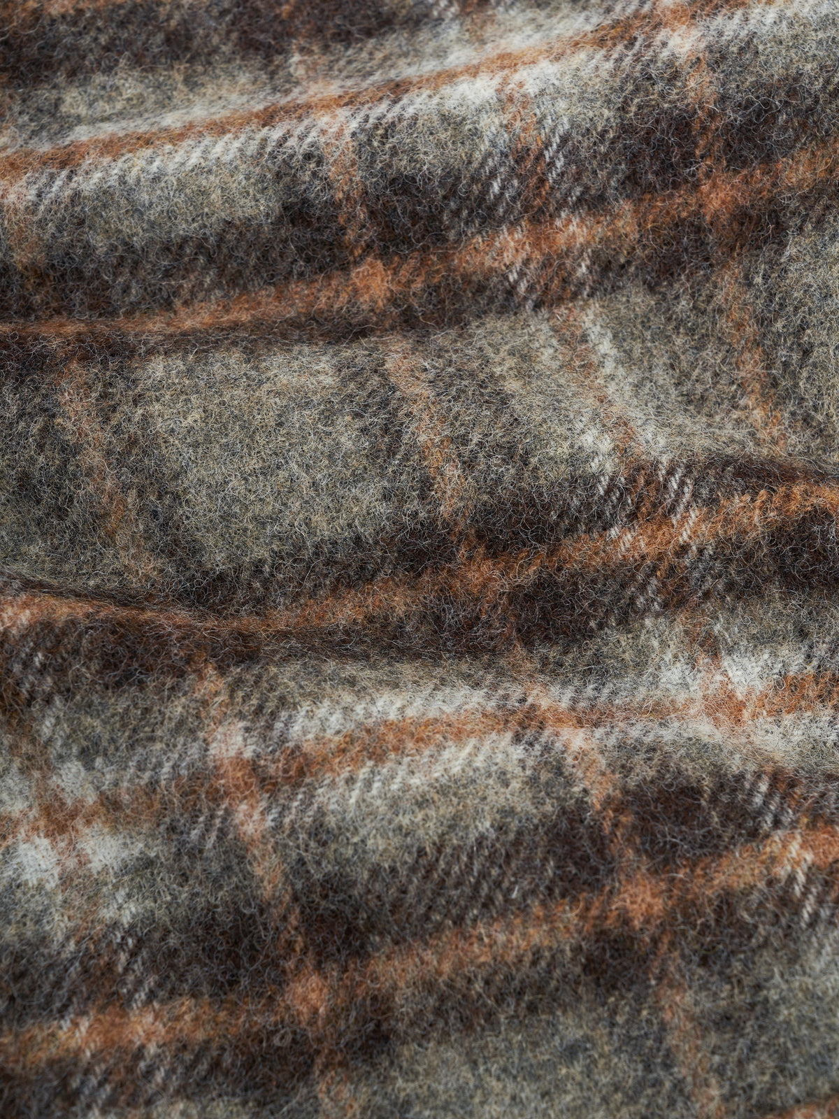 Wool Overcoat with Oatmeal Plaid Pattern and Spread Collar