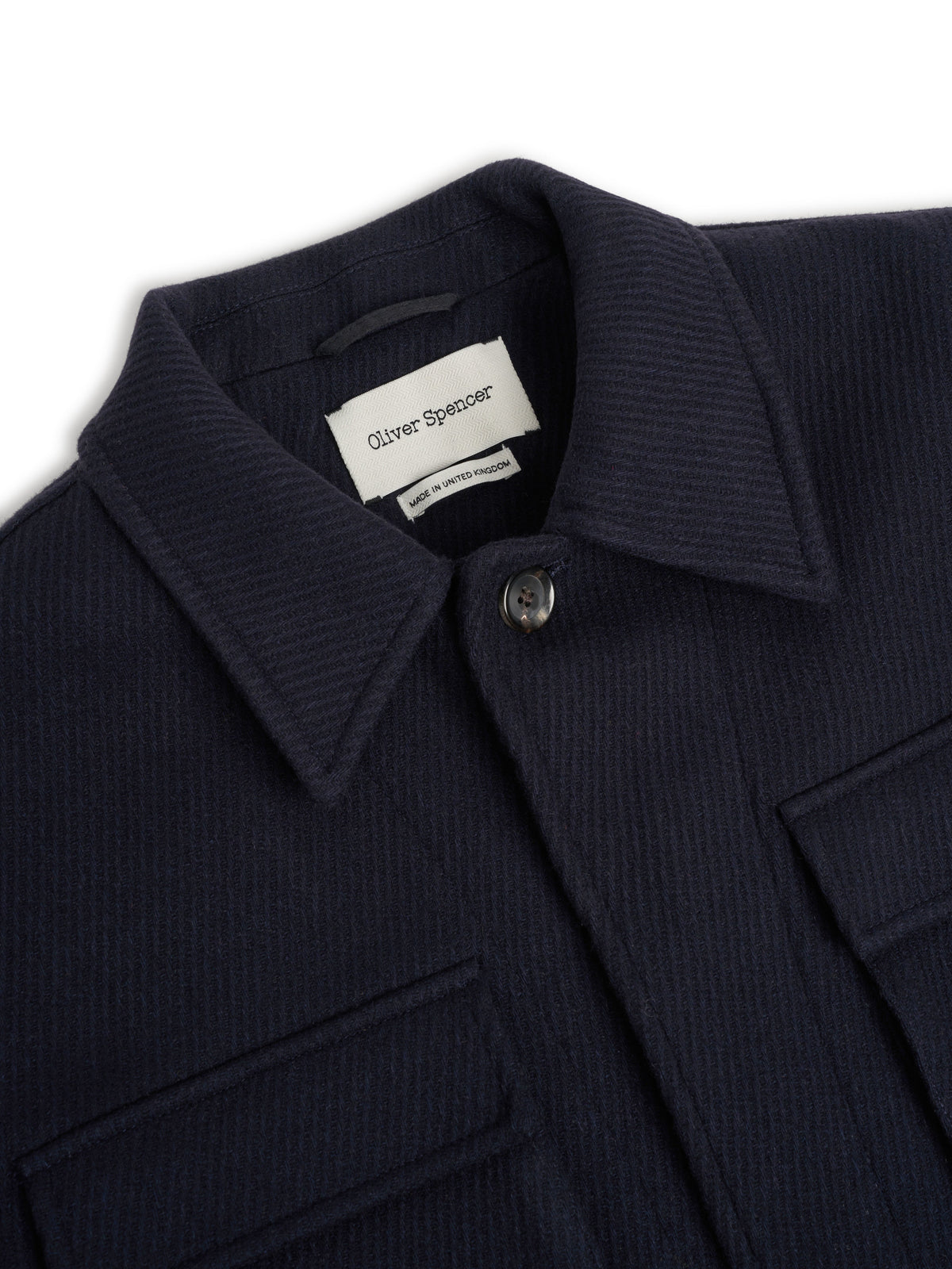Navy Wool Twill Field Jacket with Four Pockets and Rear Adjusters
