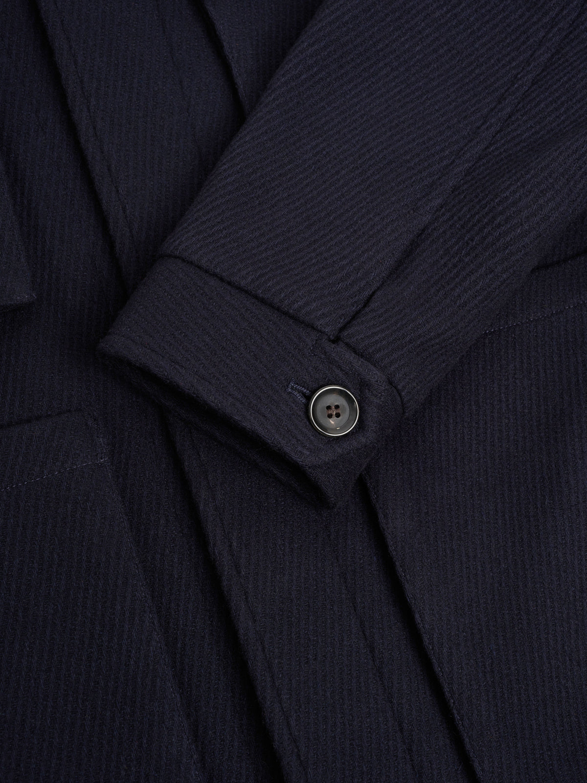 Navy Wool Twill Field Jacket with Four Pockets and Rear Adjusters