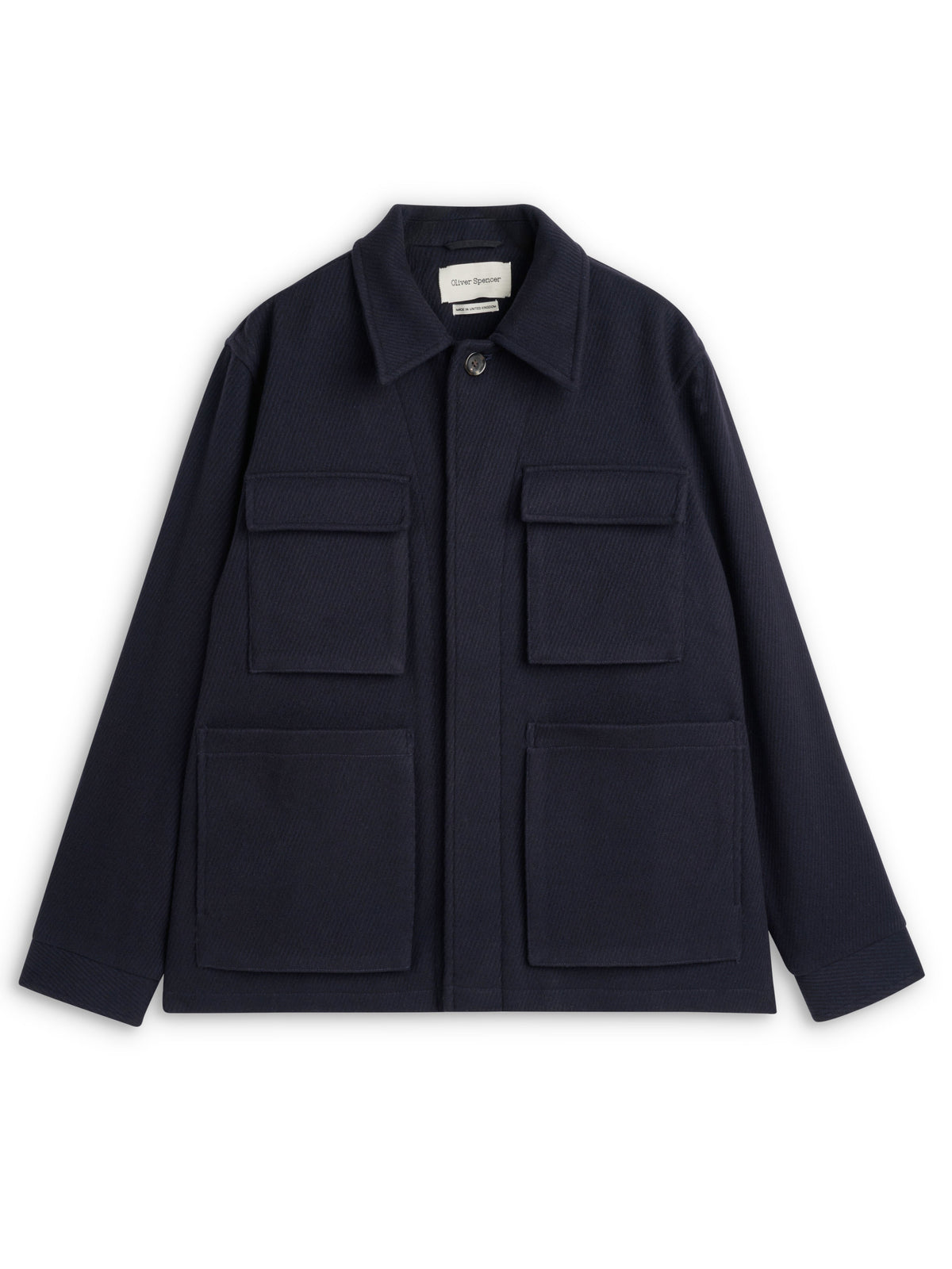 Navy Wool Twill Field Jacket with Four Pockets and Rear Adjusters
