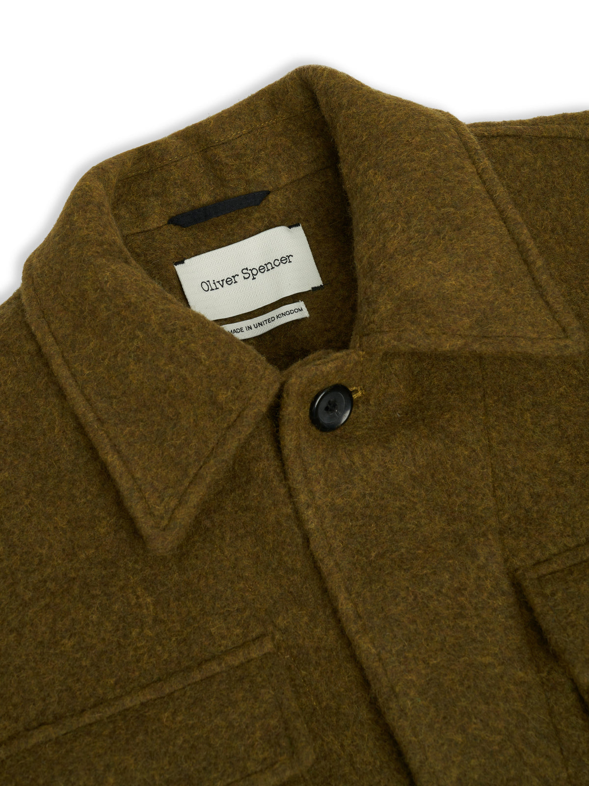 Wool Field Jacket with Covered Placket and Rear Adjusters, Moss Green