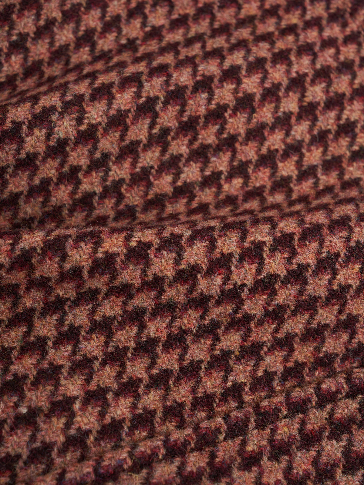 Wool Houndstooth Bomber Jacket with Stand Collar and Double-Zip Front, Burgundy Pink