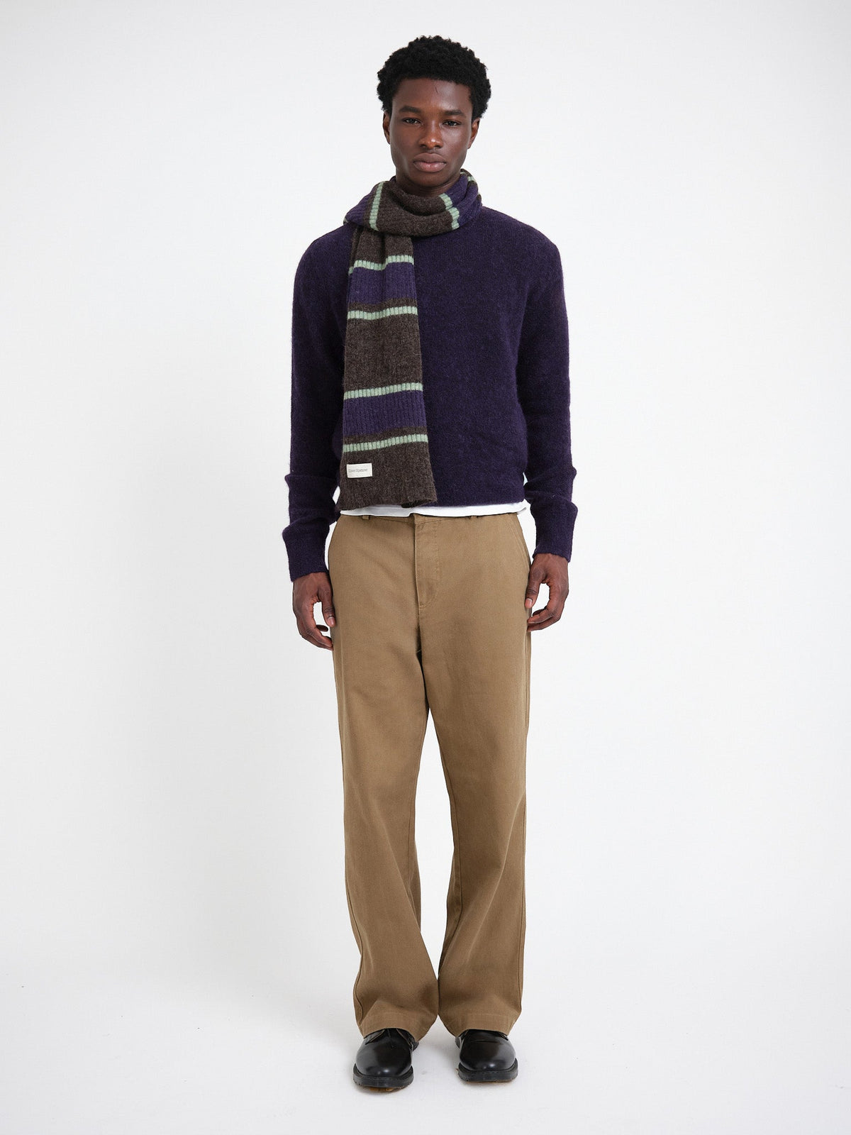 Alpaca Wool Blend Jumper with Double-Knit Ribbed Neckline and Elasticated Cuffs, Purple