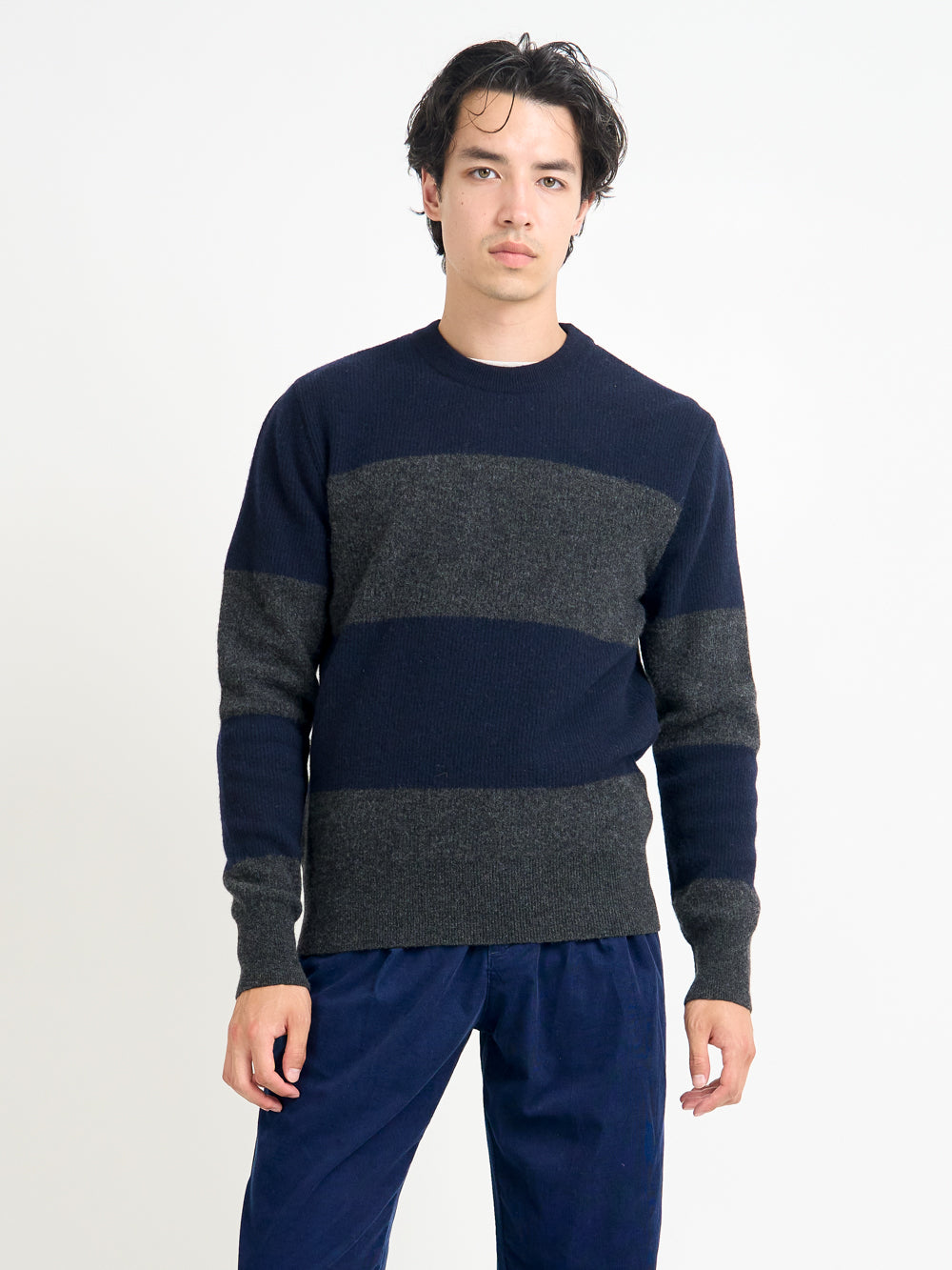 Extrafine Wool Jumper with Navy and Charcoal Color
