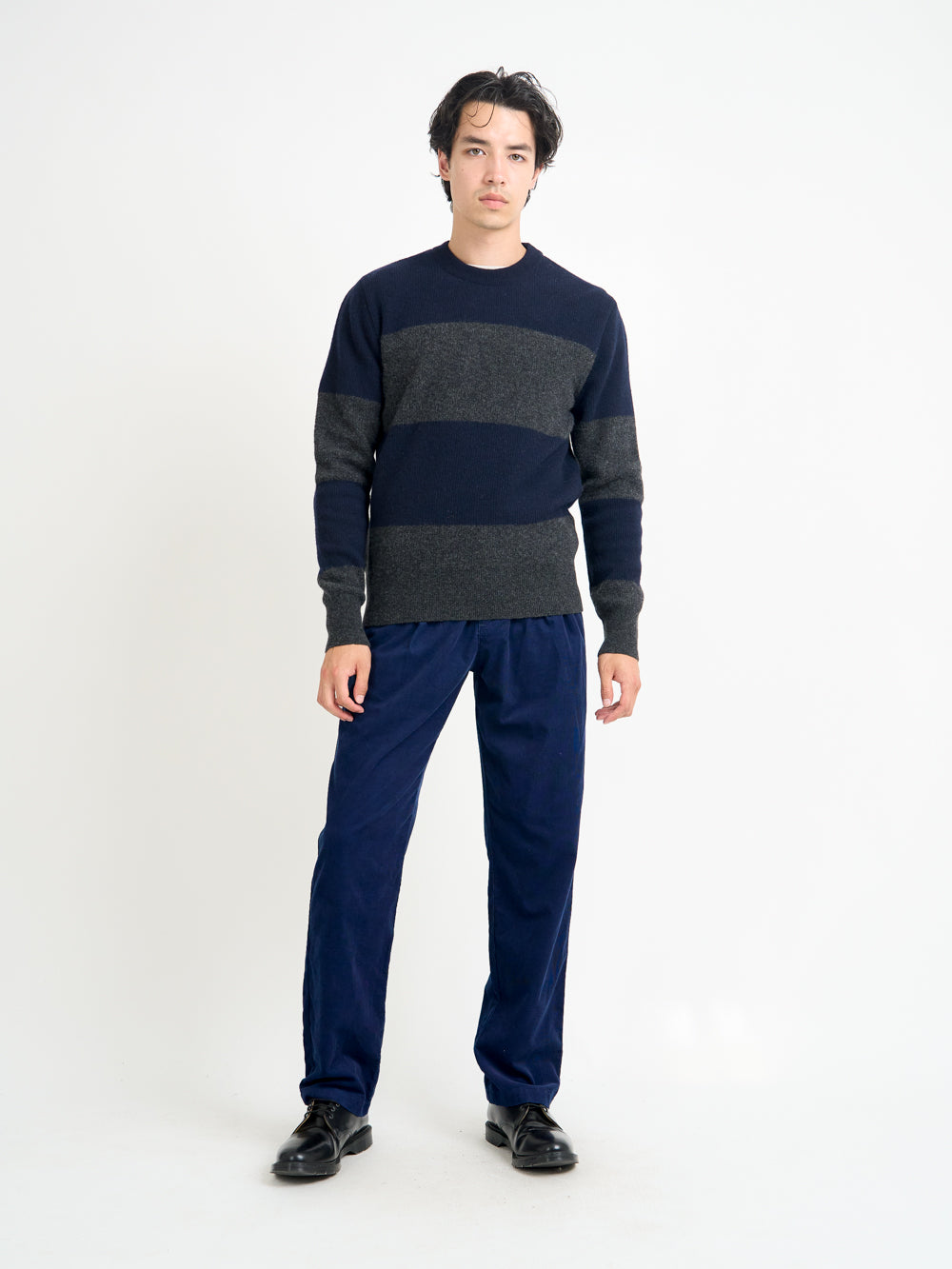 Extrafine Wool Jumper with Navy and Charcoal Color