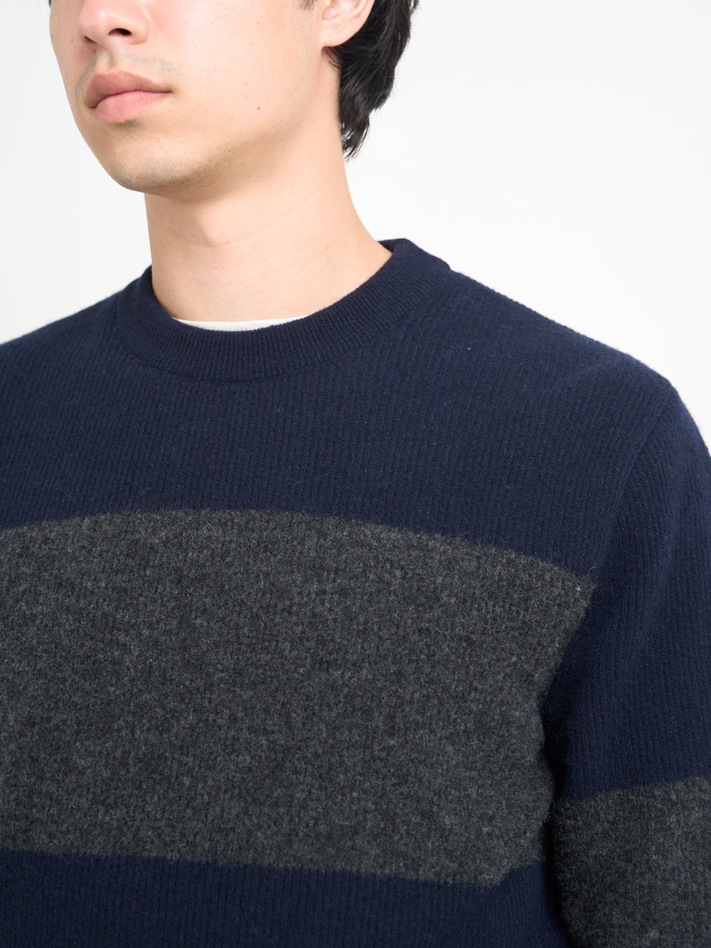 Extrafine Wool Jumper with Navy and Charcoal Color