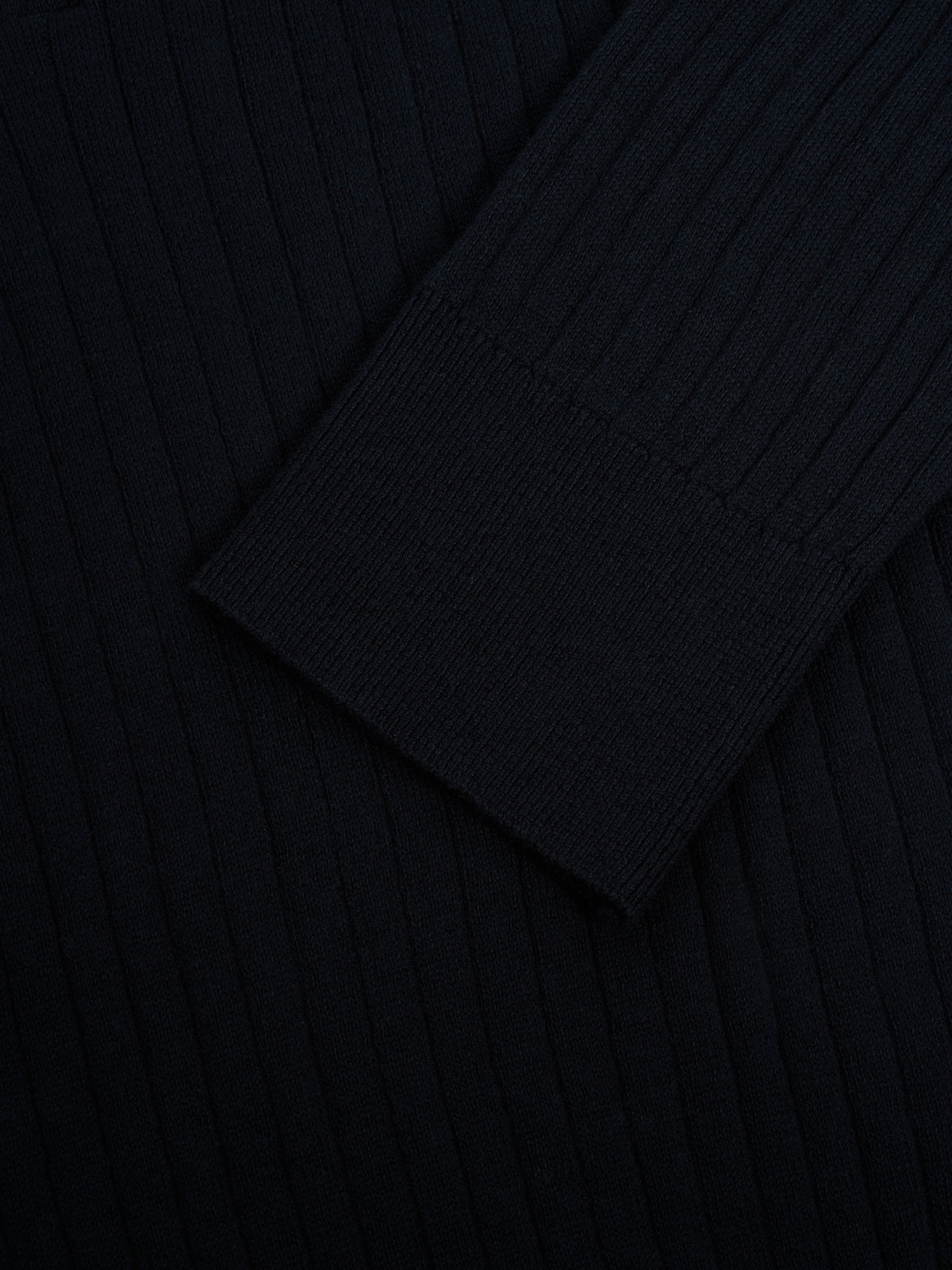 Long-Sleeve Knitted Polo Shirt with Ribbed Texture and Three-Button Placket, Navy