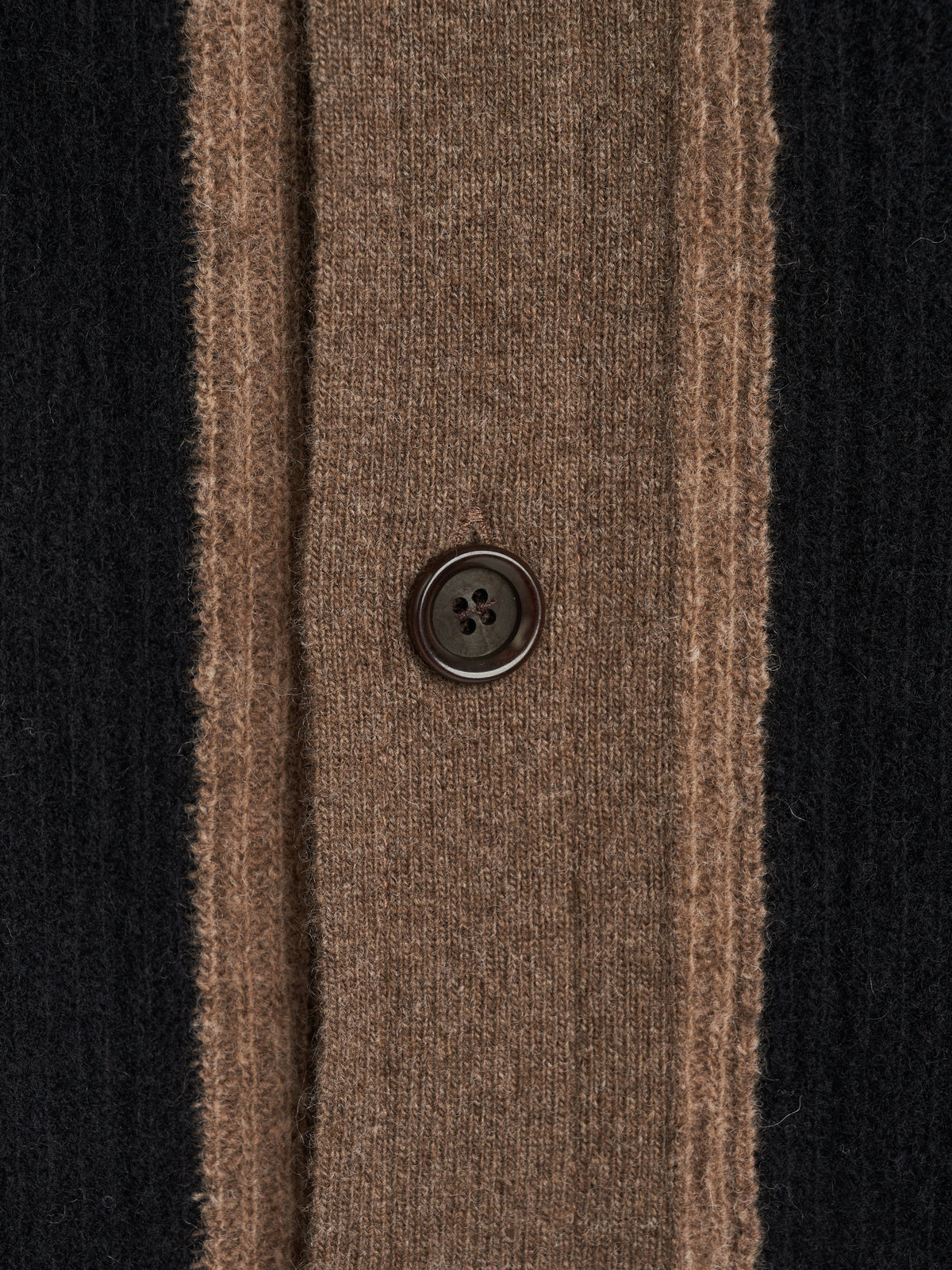 Two-Tone Wool Cardigan with Spread Collar and Tan Accents, Black