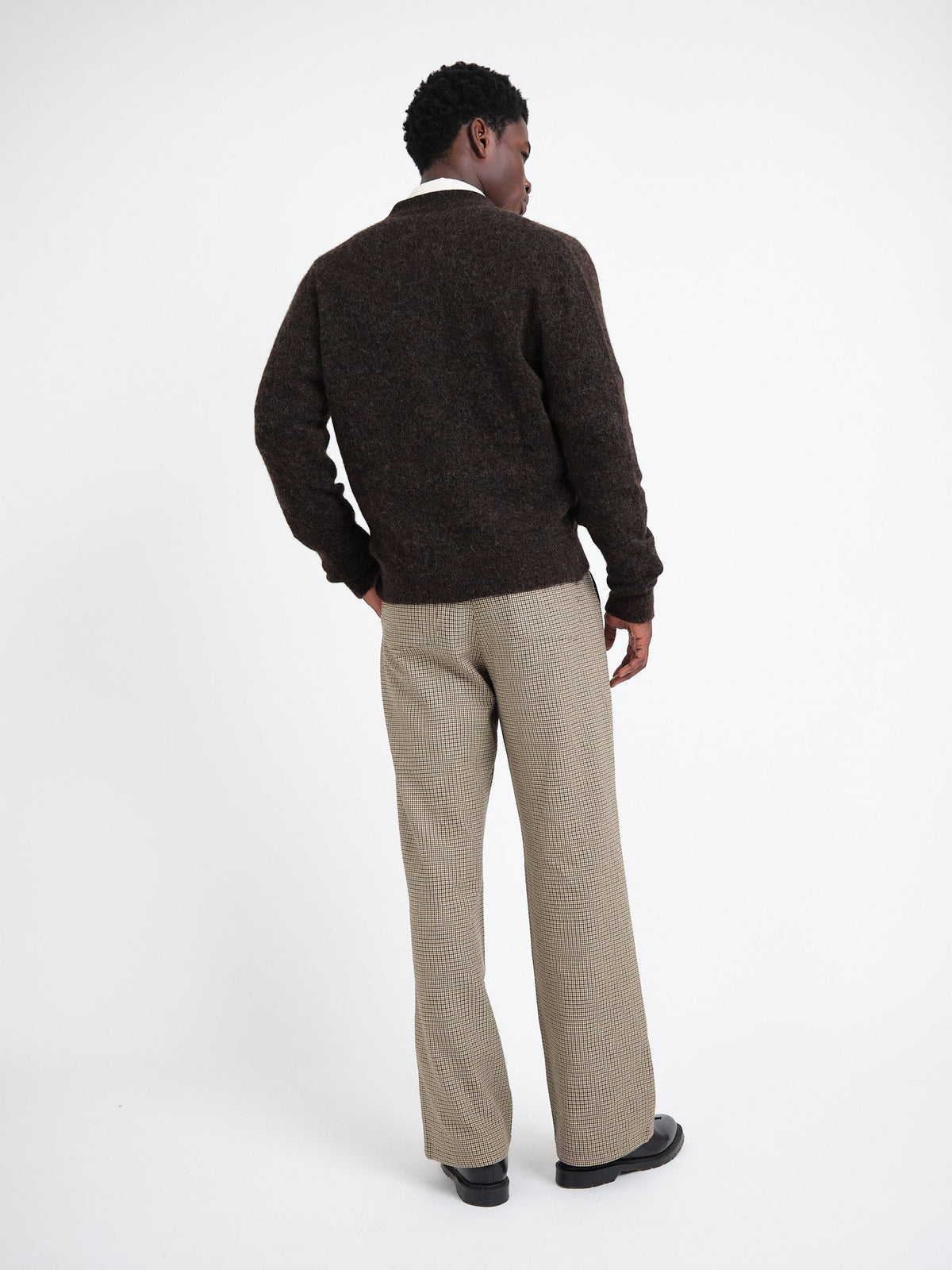Collarless Cardigan with Alpaca Wool Blend and Mid-Century Styling
