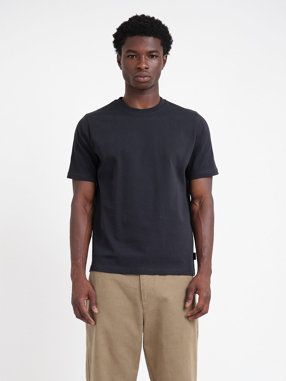 Navy Organic Cotton T-Shirt with Curved Hem and Heavier Weight for Autumn