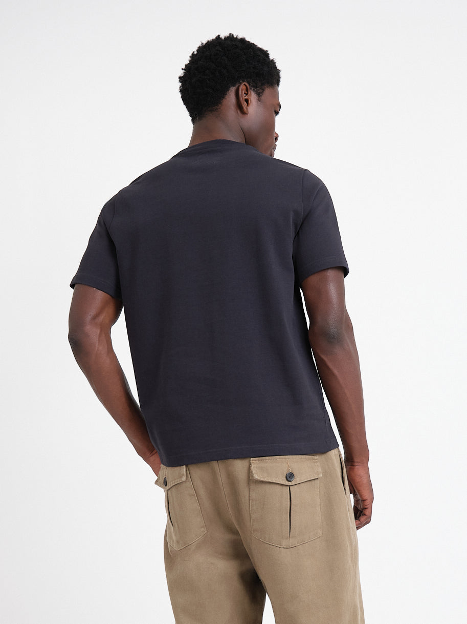 Navy Organic Cotton T-Shirt with Curved Hem and Heavier Weight for Autumn