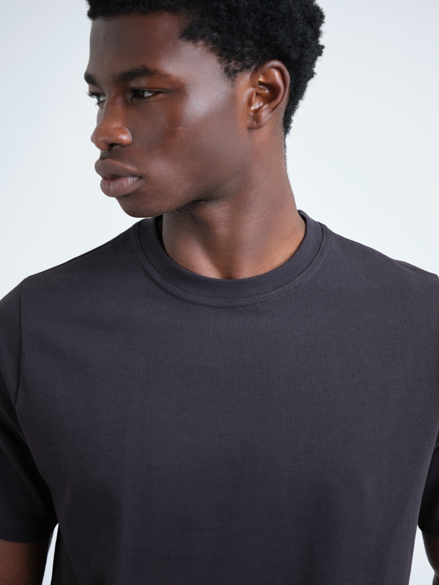 Navy Organic Cotton T-Shirt with Curved Hem and Heavier Weight for Autumn