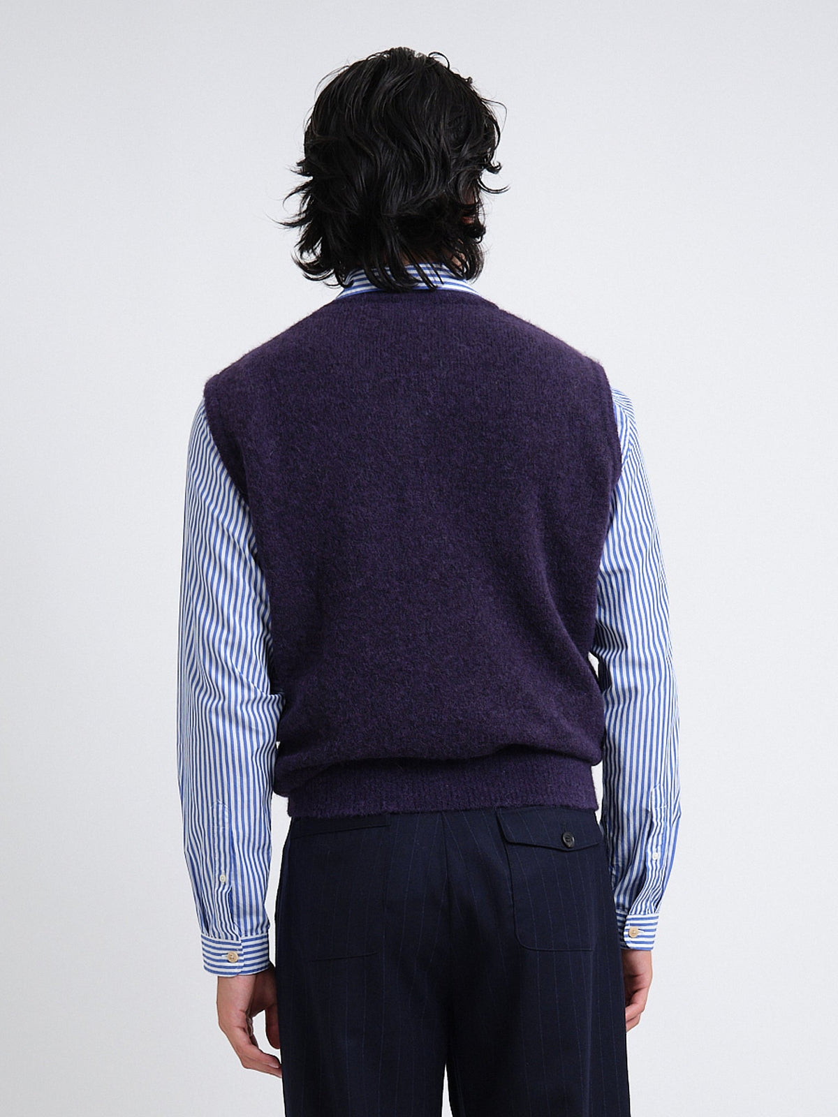 Purple V-Neck Sleeveless Knit Vest with Alpaca Wool Blend