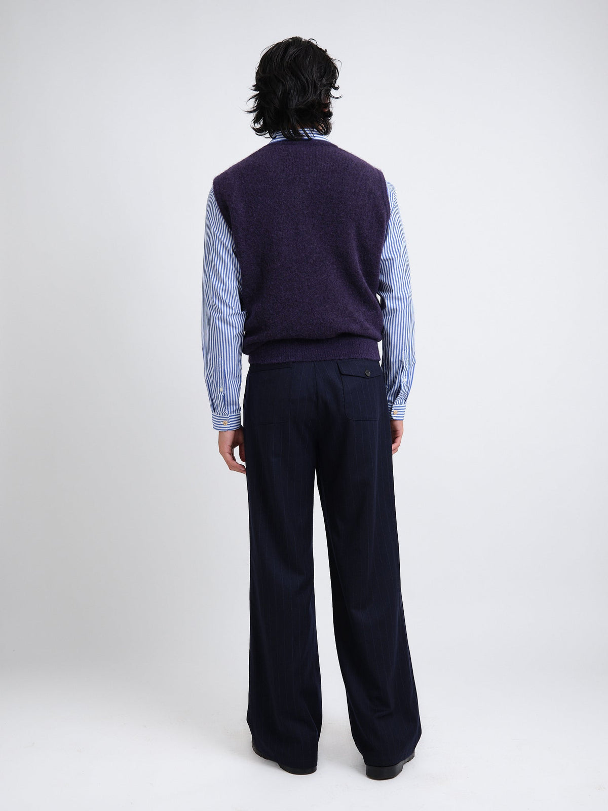 Purple V-Neck Sleeveless Knit Vest with Alpaca Wool Blend
