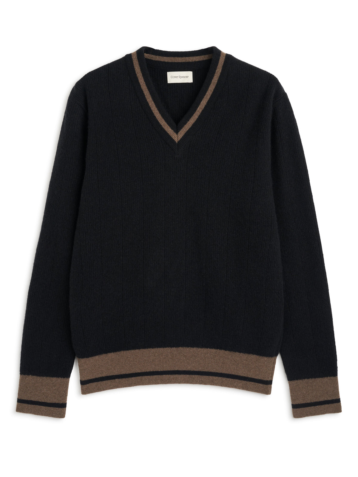 V-Neck Wool Jumper with Contrast Trim in Black