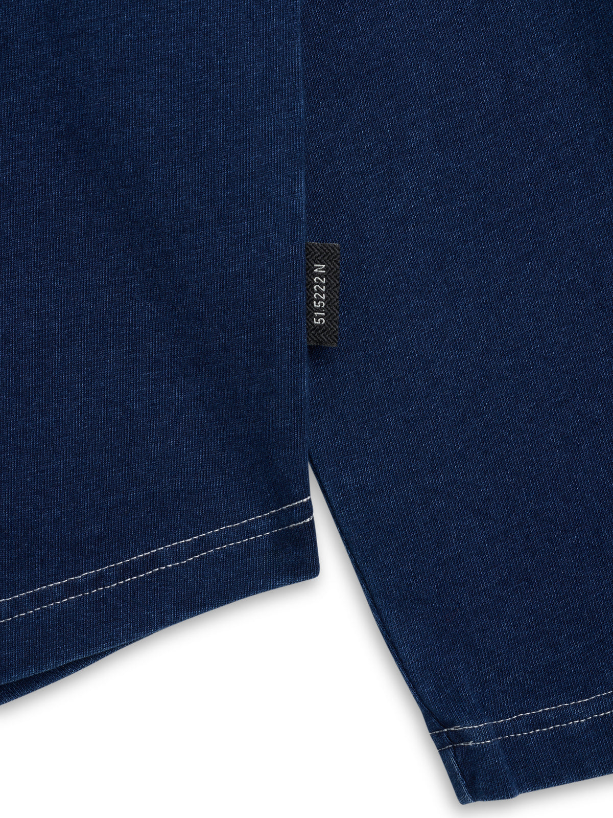 Long-Sleeve Cotton Polo Shirt with Indigo Dye and Contrast Stitching, Curved Hem