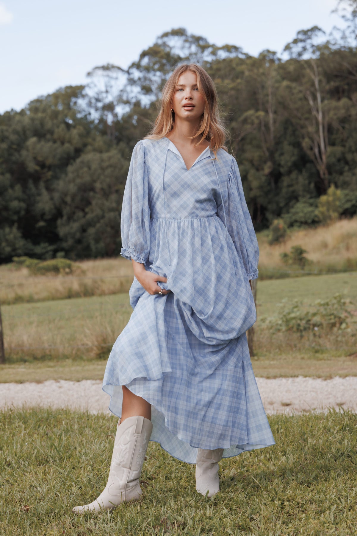 Petal and Pup USA DRESSES Cassina Maxi Dress - Blue Plaid