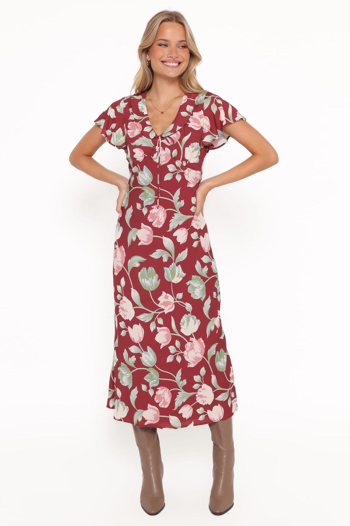 Petal and Pup USA DRESSES Linden Midi Dress - Red Tulip Floral
