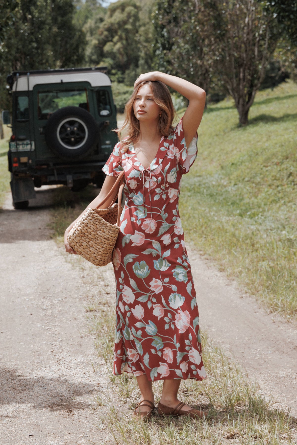 Petal and Pup USA DRESSES Linden Midi Dress - Red Tulip Floral