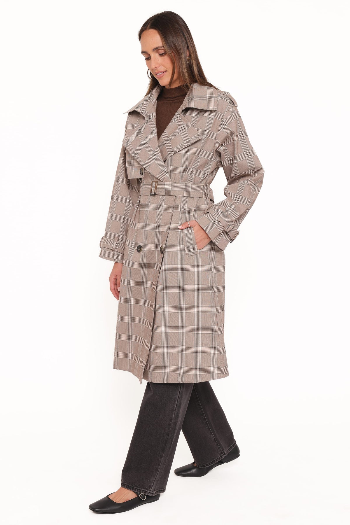 Petal and Pup USA OUTERWEAR Billy Button Front Trench Coat - Brown Plaid