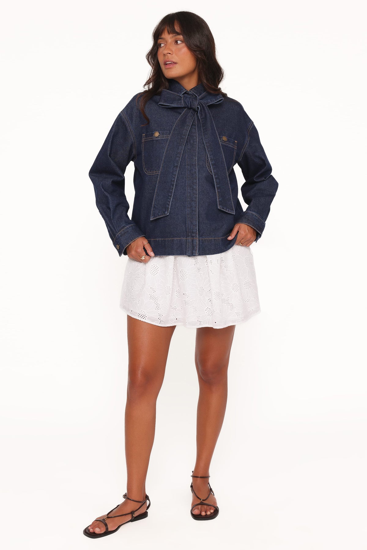 Petal and Pup USA OUTERWEAR Cleo Denim Bow Jacket - Indigo