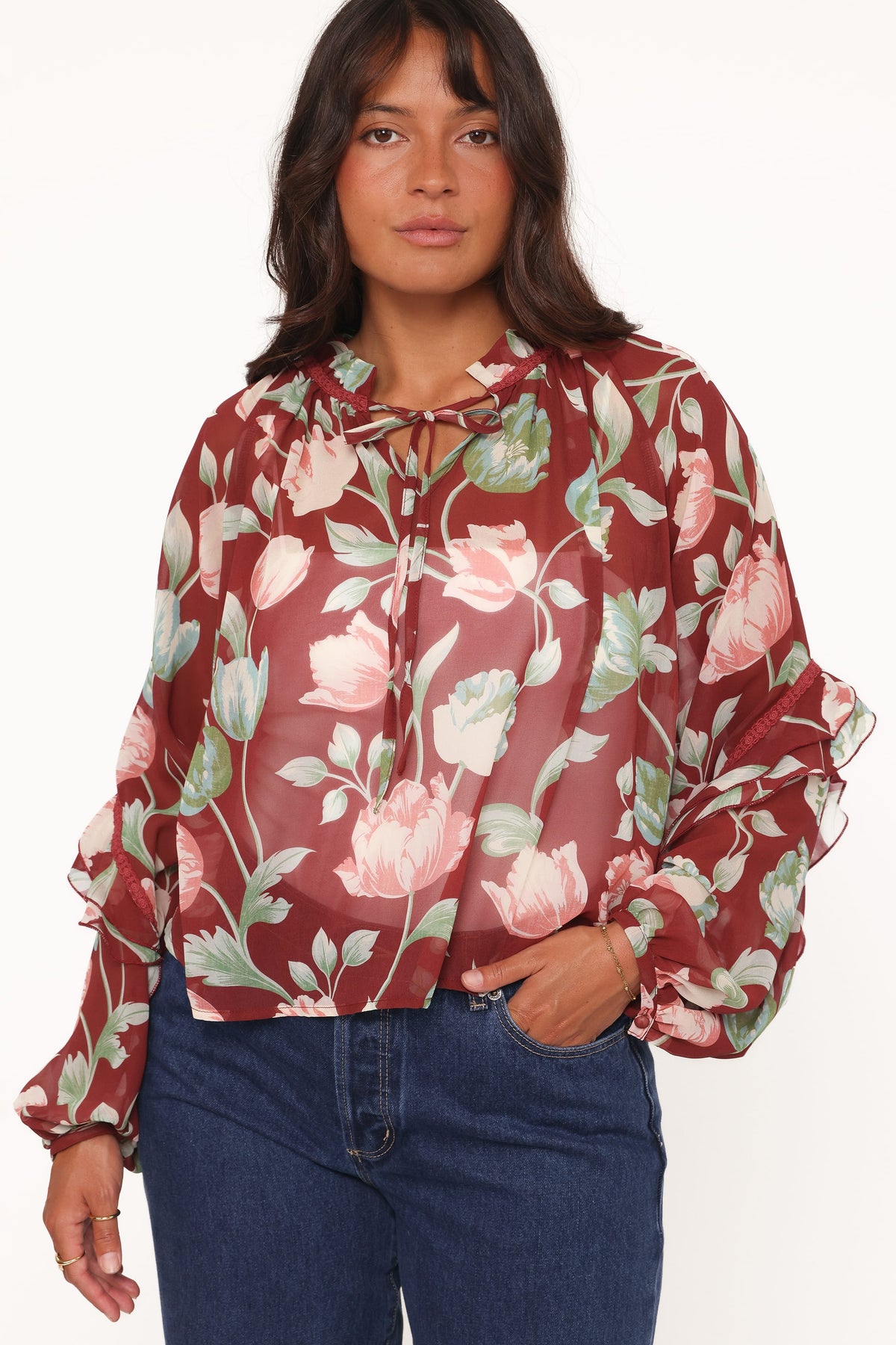 Petal and Pup USA TOPS Hesper Ruffle Top - Red Tulip Floral