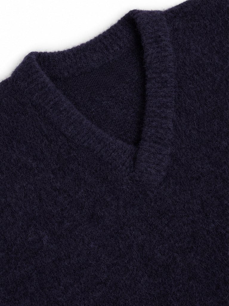 Purple V-Neck Sleeveless Knit Vest with Alpaca Wool Blend