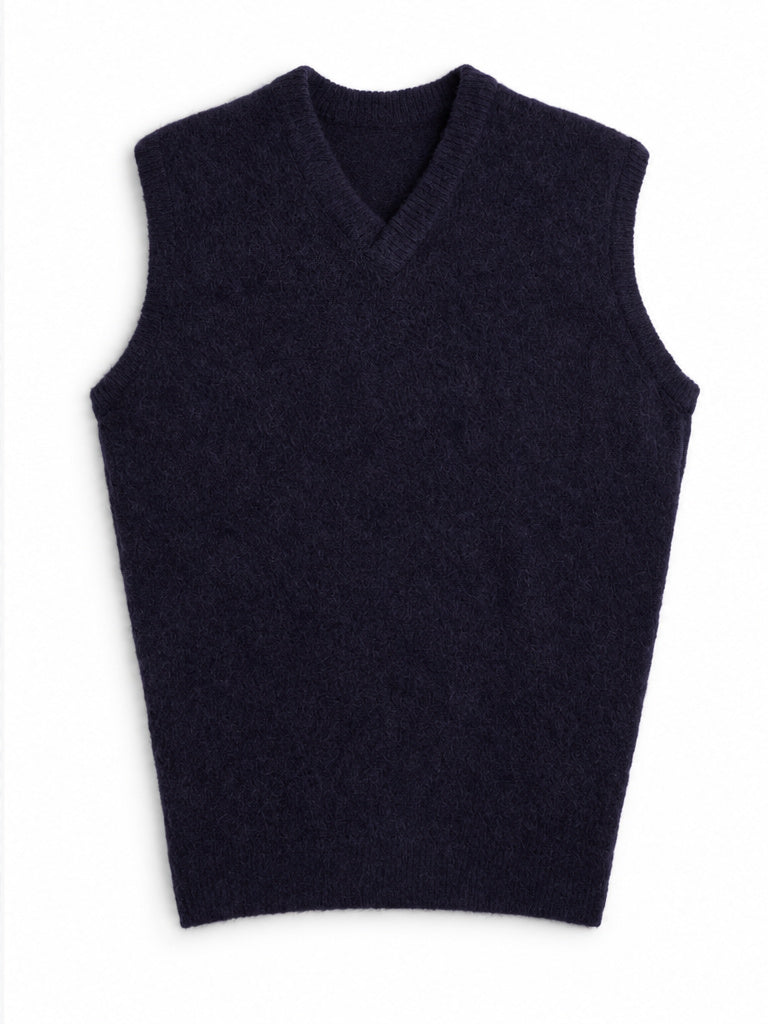 Purple V-Neck Sleeveless Knit Vest with Alpaca Wool Blend