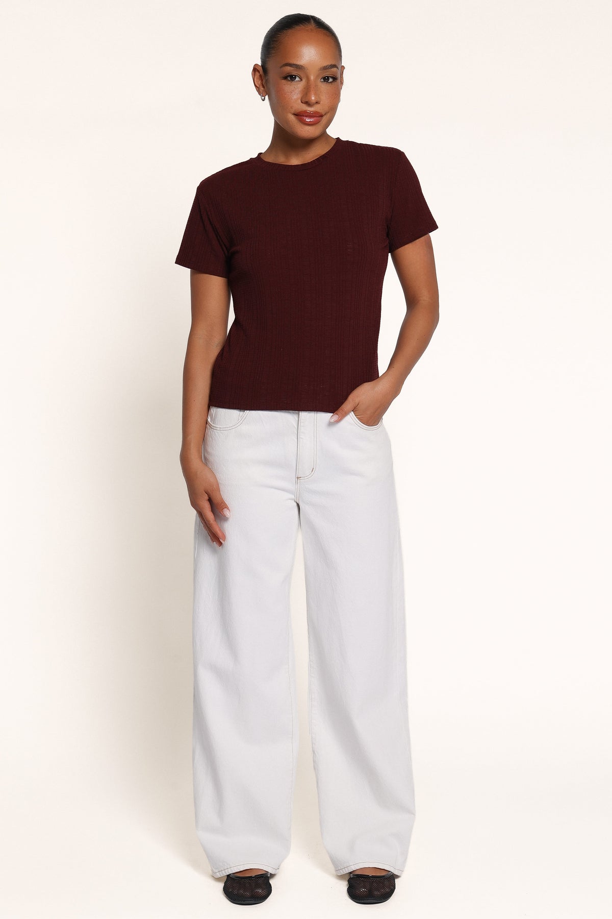 TOPS Desoray Textured Baby Tee - Burgundy
