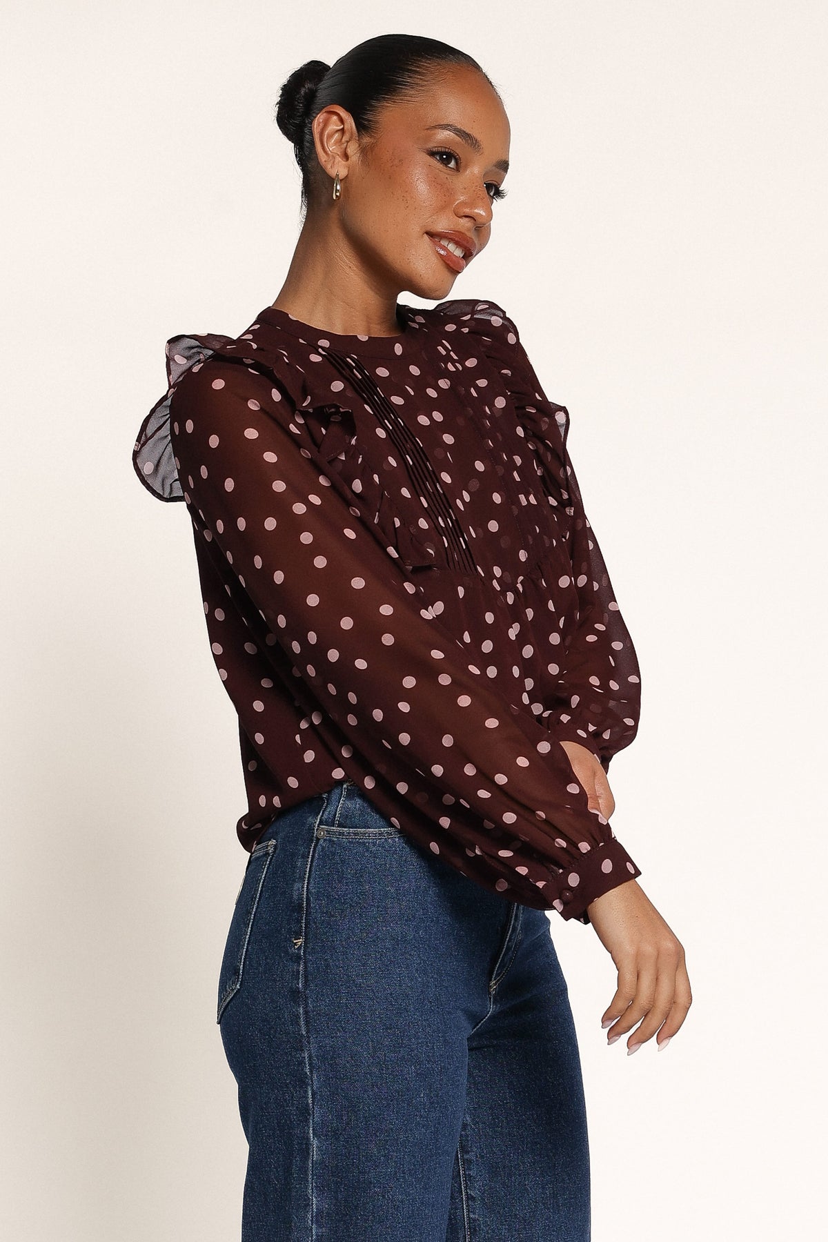 TOPS Helda Top - Plum Polka Dot