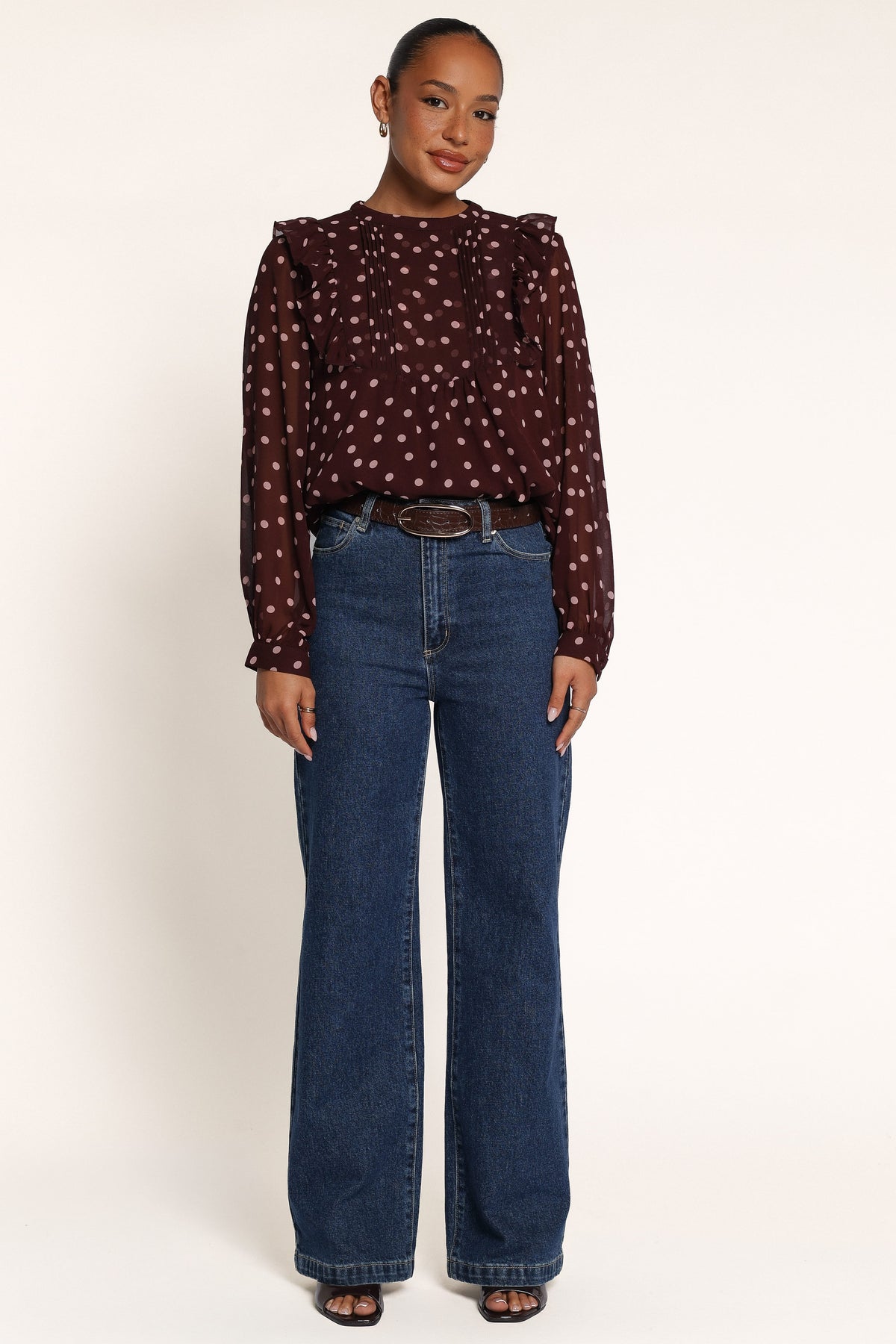 TOPS Helda Top - Plum Polka Dot